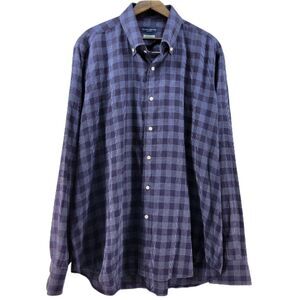 Peter Millar Shirt Mens XL Navy Winter Soft Lightweight Cotton Twill Plaid LS